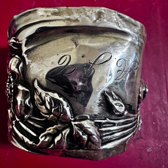 Art Nouveau Cuff Bracelet Floral Solid Sterling Silver 925 Antique Large - Picture 11 of 14